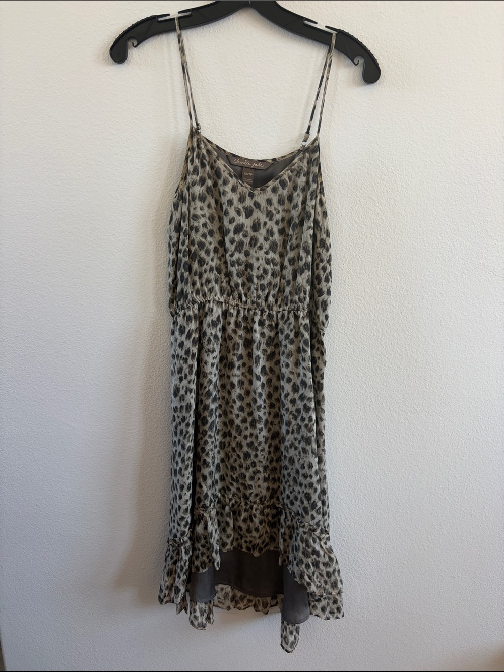 Leopard-Print High-Low Silk Dress with lining